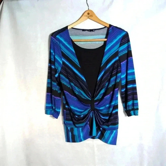 Ruched Front blouse with Built in Shell Blue/Black sz S by Notations - Picture 1 of 5